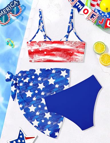 Image of Girls Swimsuit V Neck Bikini Set Color Block with Cover Up 3Pcs Bathing Suits