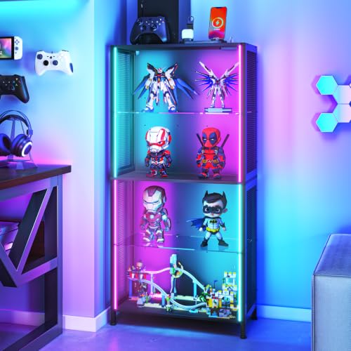 Display Case with RGB Lights & Metal Mesh Design, 4-Tier Display Cabinet