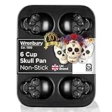 Wrenbury Large Skull Cupcake Baking Pan - Non Stick 6 Cup Spooky Treat Cake Tin - Bake a Halloween Masterpiece - Non Toxic and Effortless Cleaning - 4.75" Cup