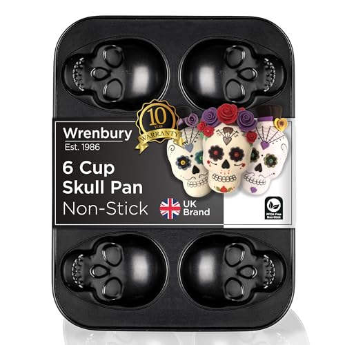 Wrenbury Large Skull Baking Pan - 6 Cup Metal Muffin Tin for Pizza Cupcakes