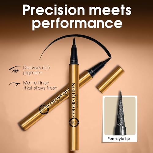 Image of Colors Queen High-Tech Liquid Pen Eyeliner - Black, 1.2g, Intense Matte Finish, Quick Drying Formula, Sweat Proof, Waterproof & Smudge Proof Eyeliner, Long Lasting, Felt Tip Applicator
