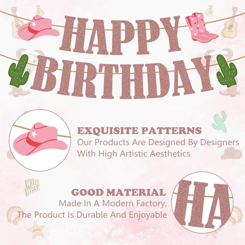 Image of Western Birthday Party Decorations, Cowboy Party Decorations Happy Birthday Banner Glitter Western Party Decors Hanging Banner Cowgirl Birthday Party Decors, Cowboy Decors for Home Party Supplies