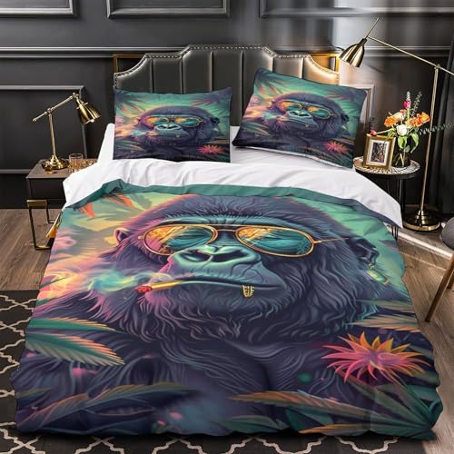 Housse de couette gorille microfibre de luxe parure de lit 3D ultra douce 200x200