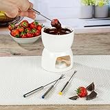 Schokoladen Fondue Schoko Fondue Set Schokoladenfondue Schokofondue Tasse Fondueset Teelicht Klein Mini Wichtelgeschenke für Frauen Männer 4 Personen Schokolade Schmelzen Keramik Schoko & Käsefondue