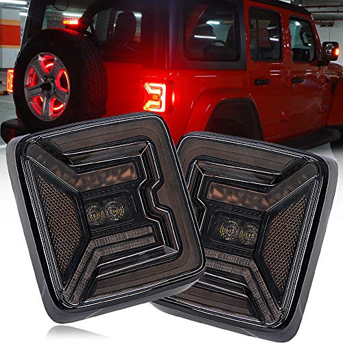AUDEXEN LED Tail Lights Compatible with Jeep Wrangler JL 2018-2021, 20W Reverse Lights, Built-in EMC, Unique C Shaped Design, DOT Compliant, Black Lens, 2 PCS