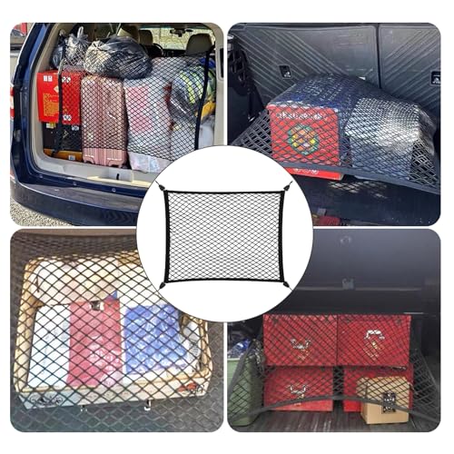 OMJMYY Kofferraumnetz Gepäcknetz Auto 80x100cm Erstreckt Sich auf 210x140cm Kofferraum Netz Aufbewahrung Netz für Kofferraum Autodach mit 4 ABS Haken für die Meisten Autos