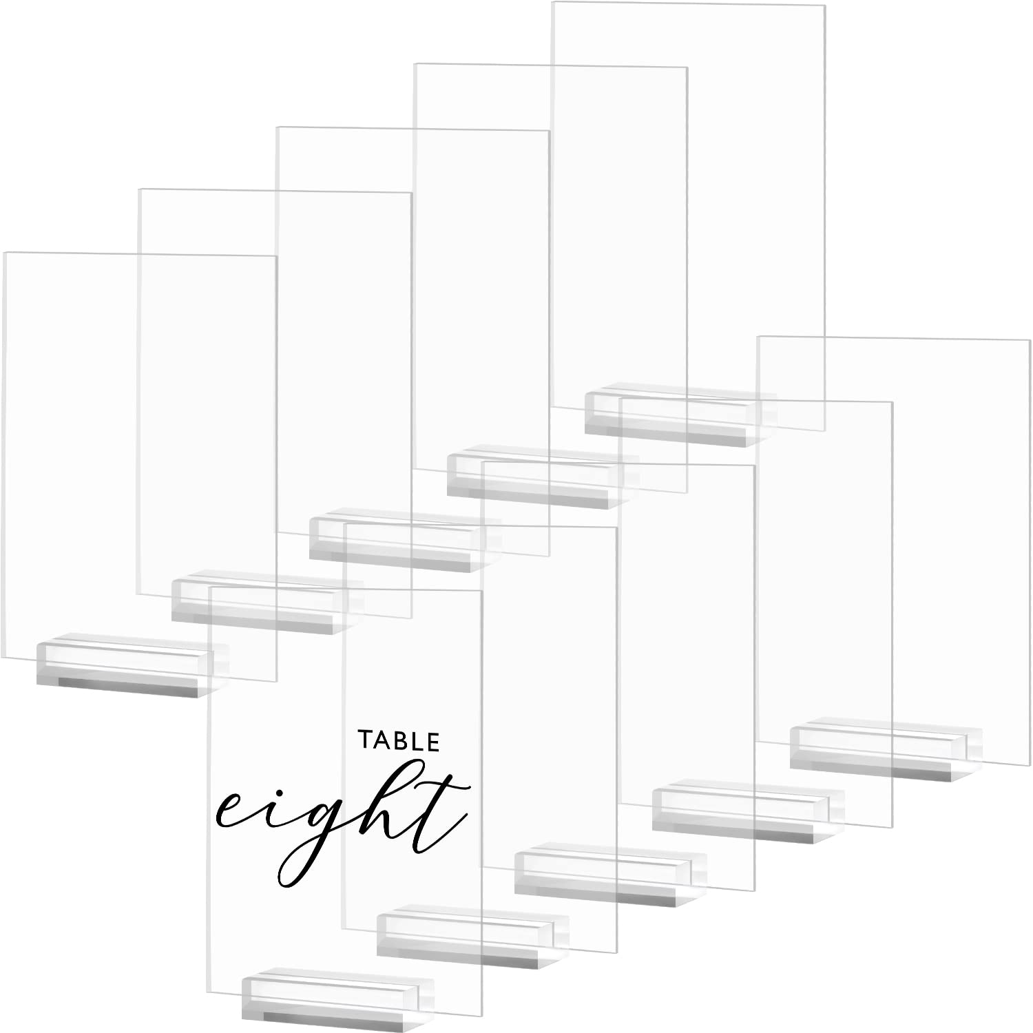 10 Pack Clear Acrylic Sign with Stand-5x7 Inch Blank Rectangular Acrylic Signs with Holder, DIY Acrylic Sign Blank for Wedding Table Numbers