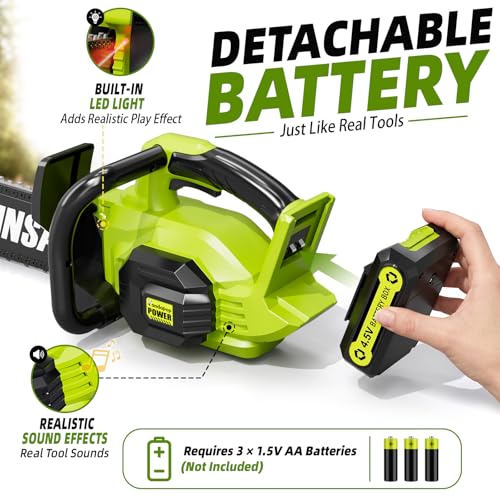 Image of Pandapop 2 in 1 Kids Gardening Tools Set, Christmas Halloween Birthday Gifts, Kids Tool Set for Boys & Girls 3 4 5 6 7 | Toy Chainsaw with Realistic Sounds, Includes Glasses & Gloves, Toddler Outdoor Toys Tools, Christmas Halloween Birthday Gifts