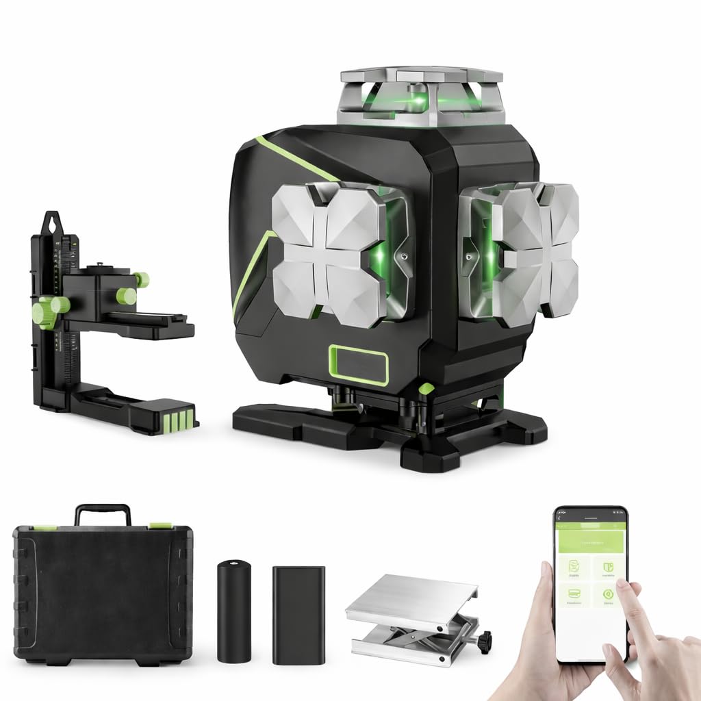 Huepar Laser Level 360 Self Leveling, 4x360° Green 4D Cross Line Laser with LCD Screen, Bluetooth Outdoor Pulse Mode Laser Tool for Construction -Remote Control, Li-ion Battery or 4 AA Batteries-S04CG-image-18