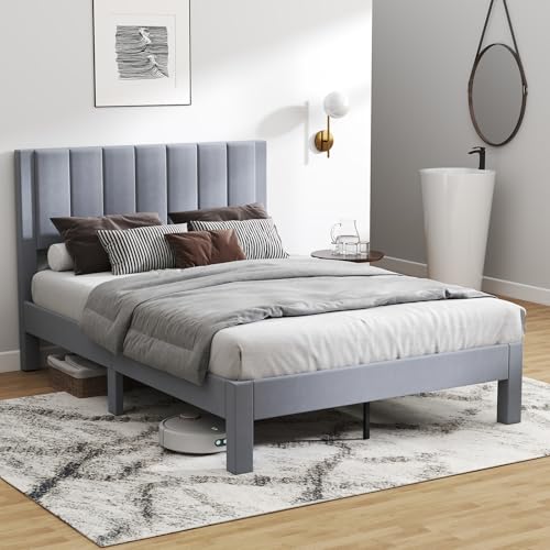 LIFEZEAL Bettgestell 140 x 200 cm, Gepolsterter Doppelbett Stoffbett mit Kopfteil, Polsterbett mit Lattenrost, Doppelbettrahmen für Erwachsene &...