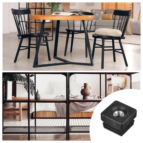 Image of uxcell 12Pcs Inserts for Square Tubes with M10 Thread, for 1.26 inchx1.26 inch OD Square Tube, Square Black Plastic Plug Caster Insert Chair End Caps Furniture Leg Plug