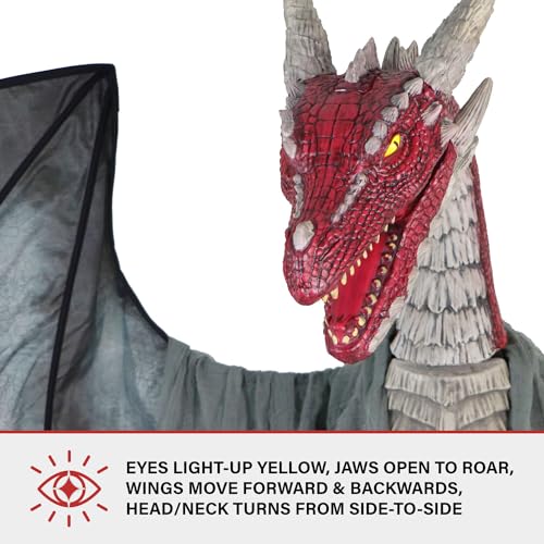 Haunted Hill Farm 6-Ft. Tall Brimstone Dragon, Motion-Activated Animatronic for Indoor or Covered Outdoor Creepy Halloween Decorations, Modern Plug-in Halloween Prop