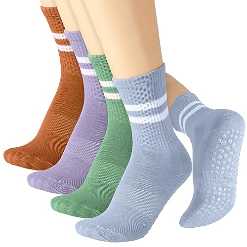 Firtink - Firtink 4 Pairs Non-Slip Yoga Pilates Socks for Women & Girls, Grippy Socks with Stripes,Pilates Reformer for Ballet, Barre, Dance, Workout - -9%