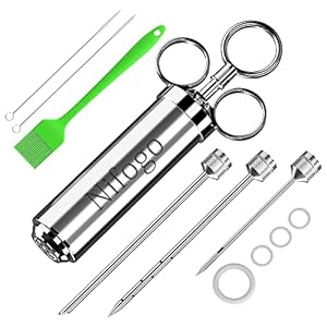 Meat Syringe BBQ Roasting Syringe with 3 Needles, 304 Stainless Steel Marinade Syringe with 1 Silicone Brush, Marinade Syringe for Meat Chicken Beef Pastry with Jam (Silver)