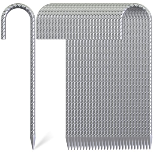 OK5STAR 12 Inch J Hook Rebar Stakes 30 Pack Heavy Duty Galvanized Steel Ground Stakes Metal Tent Stakes Chain Link Fence Stakes for Inflatables Yard Decorations Camping Garden