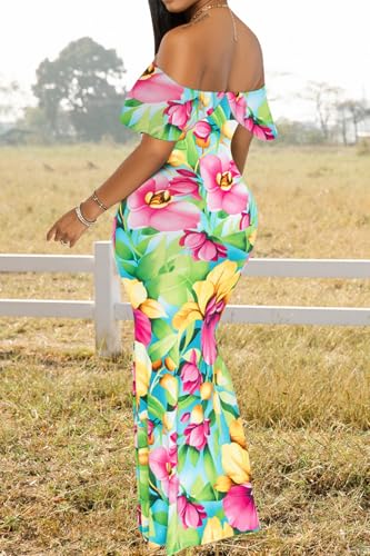 Women's Sexy Off Shoulder Maxi Dress Hawaiian Floral Evening Gown Long Dress4