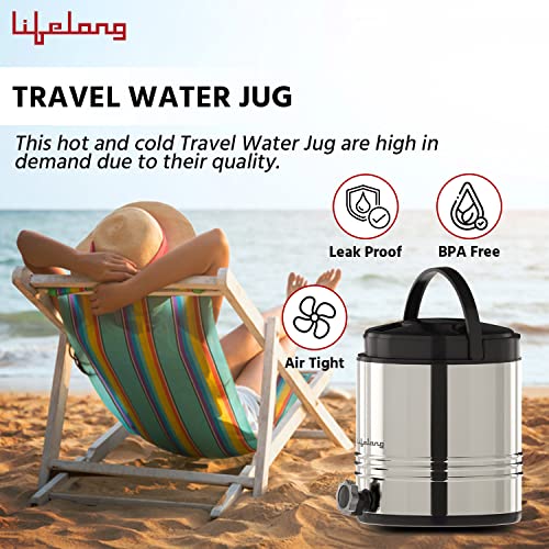 Image of Lifelong 8.5 litres Insulated Stainless Steel Water Jug| Thermos Jug| Hot & Cold | Easy to Carry Handle| Leakproof Tap| Spill-Proof Airtight Lid (LLWMJ85, Silver)