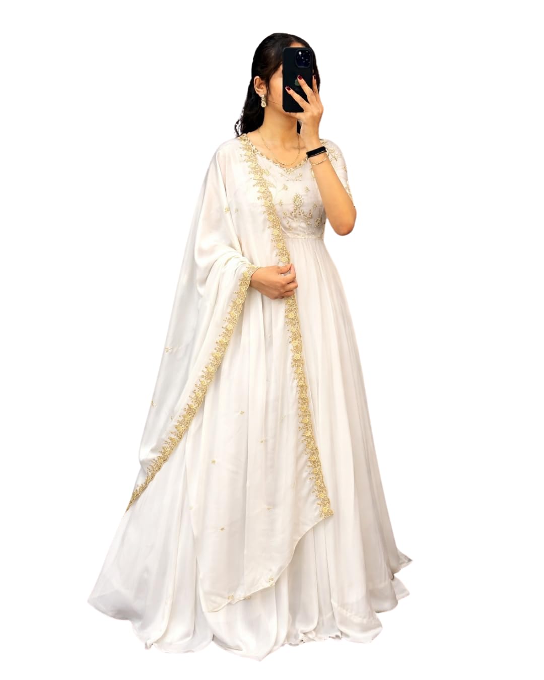 Dharam Creation Women Heavy Silk Embroidery Work Gown with Heavy Silk Dupatta Set | Designer Ethnic Wear Gown for Women Party, Wedding Dress-image-15