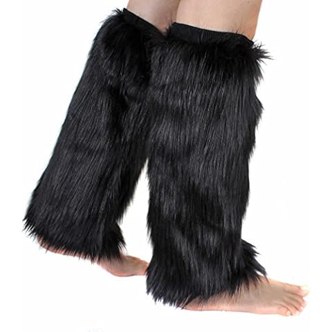 Faux Fur Leg Warmer,Warm Fuzzy Leg Warmer Boot Cuff Cover for Party Costumes, Black Cover