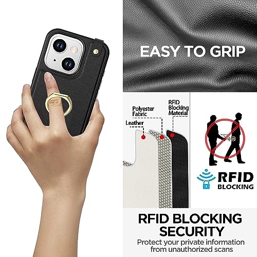 AICase Card Holder Case Compatible with iPhone 15, Compatible with iPhone 15 Wallet Phone Case Leather Protective Cover for Women with Ring Kickstand and 8 Credit Card Slots, Black4