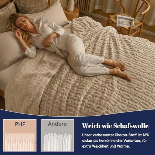 PHF Kuscheldecke Flauschig 229x229cm für Couch & Sofa, Khaki – Bild 3