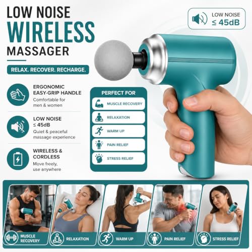 Image of Bouncefit MG-203 Portable Handheld Electric Massage Gun | Body Massager for Pain Relief | Massage Gun for Back, Leg & Full Body | 4 Speed Modes | Long Battery Life | 4 Specialized Heads For Full Body Pain Relief | Multicolour (A2-203)