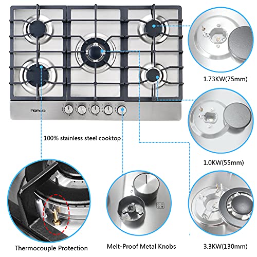 Gas Cooktop, Hbhob 30 Inches 5 Burners Gas Stove Gas Hob Stovetop Stainless 5 Sealed Burners Cast Iron Grates Built-In Gas Stove Top Lpg/Ng Gas Cooktop Thermocouple Protection And Easy To Clean … #TOP3