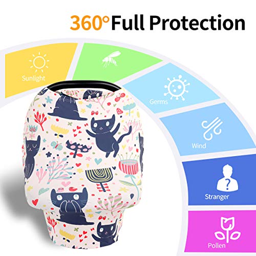 Nursing Cover Breastfeeding Cover, Soft Breathable Infant Carseat Canopy, Infant Stretchy Cover for Baby Swing, Shopping Cart/High Chair/Stroller Covers, Baby Shower Gifts (Lovely Kitten) - Thumbnail 3