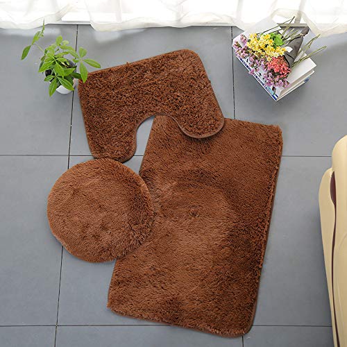Tapis de salle de bain anti-glissade lot de 3 tapis marron avec dos caoutchouc