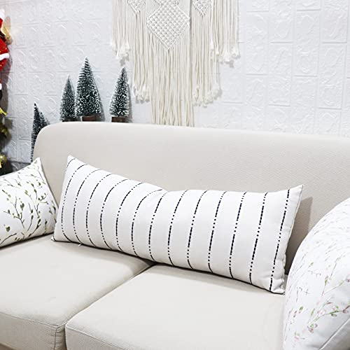 Slow Cow Linen Embroidery Decorative Lumbar Throw Pillow Cover Rectangular Pillowcase Cushion Cover For Bed Couch Sofa 12 X 33 Inches Navy Blue #TOP5