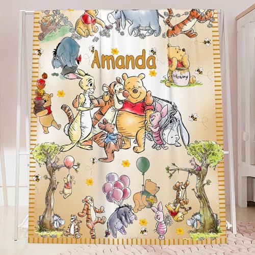 Personalized Pooh Bear Blanket, Custom Baby Throw with Name, Pooh Bear and Friends, Soft & Warm Throw Birthday Gift for Kids Toddler Baby Shower Crib Blanket Nursery Theme Gift Boys & Girls Newborn 7