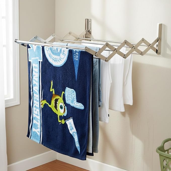 Image of 8 Pipe x 2 Feet Heavy Duty Stainless Steel Foldable Wall Mounted Balcony Clothes Drying Stand for Towel Rack Clothes Stand for Drying