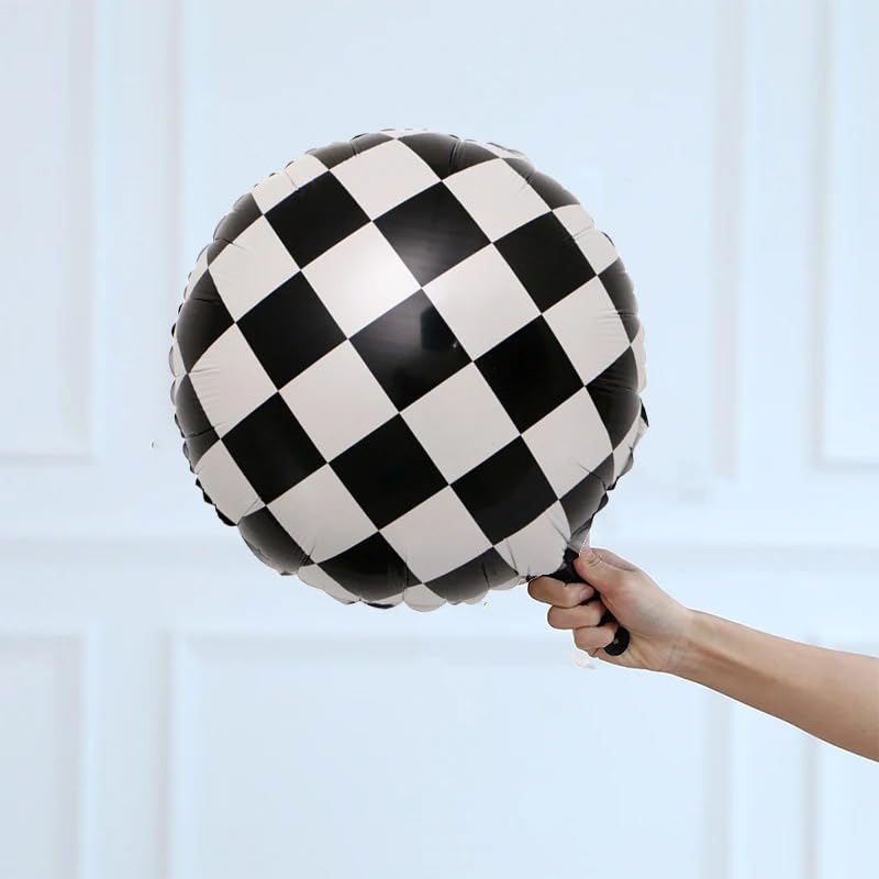 Image of Atpata Funky Hot Red Formula 1 Racing Car Foil Balloon Set with Checkered Theme Round Balloons & Red Yellow Star Balloons ? for Race Car Birthday Party Decorations & Racing Theme Celebrations