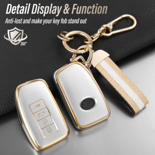 Image of for Lexus Key Fob Cover with Nylon Webbing Keychain, Fashionable Matte Metallic Soft Case for for Lexus GS GS-F ES IS IS-F (4 buttons) Key Fob Shell (Rose Gold, A)