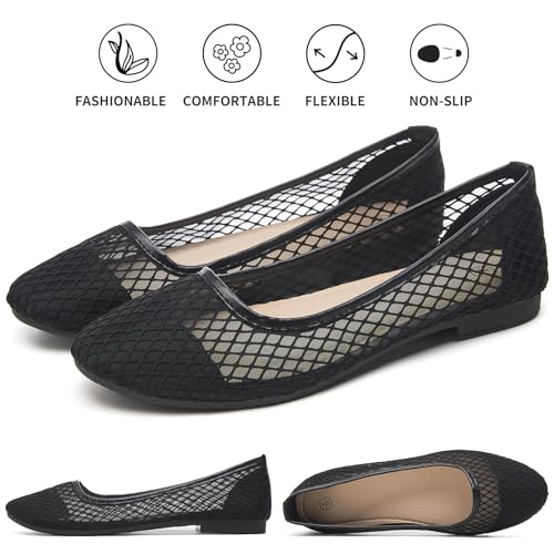 hash bubbie Women's Flats Shoes Ballet Flats Womens Knit Mesh Washable Dress Shoes Comfortable Slip on Loafers for Women Breathable Business Casual Shoes3