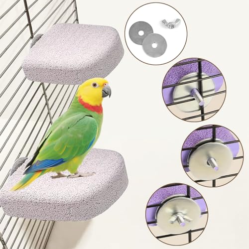 Image of Pet Teeth Grinding Stone and Perch, Bird Perch Stands, Natural Chewing Toys for Small Medium Birds Budgies Conures Cockatiels Rats (4 Colores, Small)