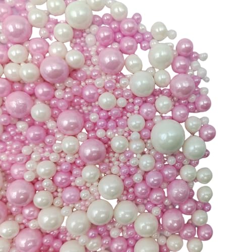 Image of Edible White Pink Sugar Pearls Candy Sprinkles 120G / 4.23Ounce Baking Cake Sprinkles Cupcake and Cake Topper Cookie Decorations Wedding Party Valentines Halloween Christmas Supplies