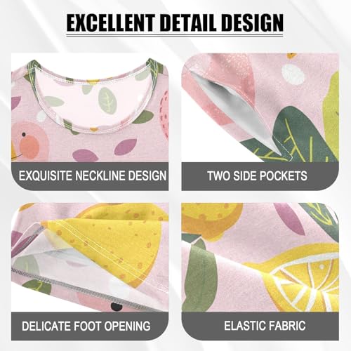 ALAZA Cartoon Duck Lemon Leaves Pajamas Short Sleeve 2 Piece Sleepwear Top and Bottom Pajama Set Unisex4