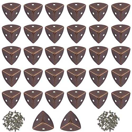 Image of Vintage Box Cabinet Corner Protection-Triangle Box Table Cabinet Corner with Screws Decorative Wood Box Edge Cover Safety Guard Furniture Corner Protector Bumpers (Bronze-20mm-32pcs)