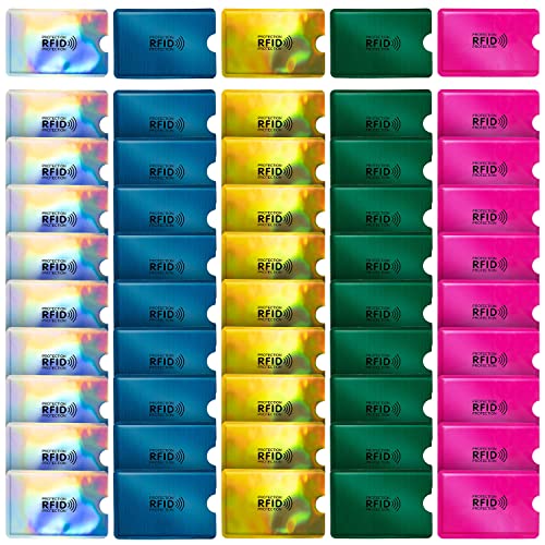 raynag 50 pack rfid blocking sleeves for credit card id card holders identity protection aluminum foil covers fits women walletpurse slot perfectly 5 colors bulk wholesale