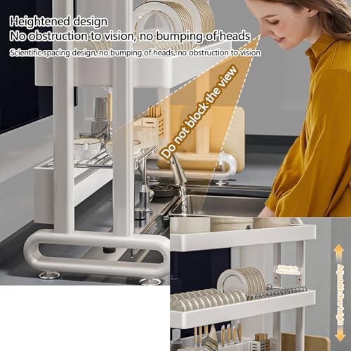 Escurridor de Platos de Acero Inoxidable para Colocar sobre el Fregadero con Espacio de Almacenamiento para la Cocina - Escurridor de Platos eficiente (Doble Capa, 65 cm)