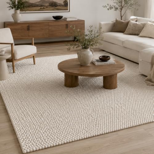 Image of 100% Wool Hand Woven Knit Popcorn Rug (6'x9' - Ivory)