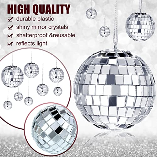 Image of MTLEE 20 Pcs Disco Balls Decorations Assorted Size Party Decor Disco Ball Ornaments Mirror Mini Large Hanging with Rope for Wedding Festival Stage Prop (Silver,2,2.4, 1.6, 1.2 Inch)