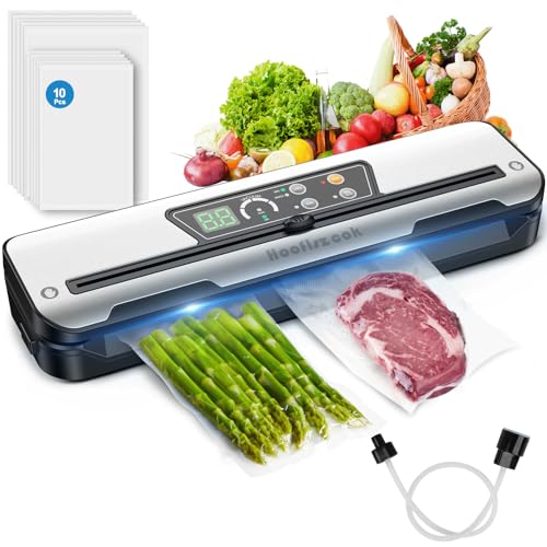 Vacuum Sealer Machine for Food, Automatic 8-In-1 Food Sealer Vacuum Sealing Saver for Liquid/Dry/Moist, Manual/External Super Strong Suction,Pulse Function,Countdown Display,Starter Kit