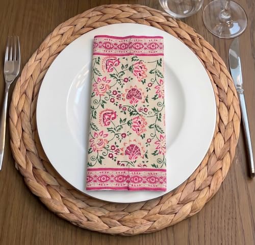 Image of BLOCKS OF INDIA Hand Block Print Cotton Table Napkin Set of 6 (Pink JAAL)