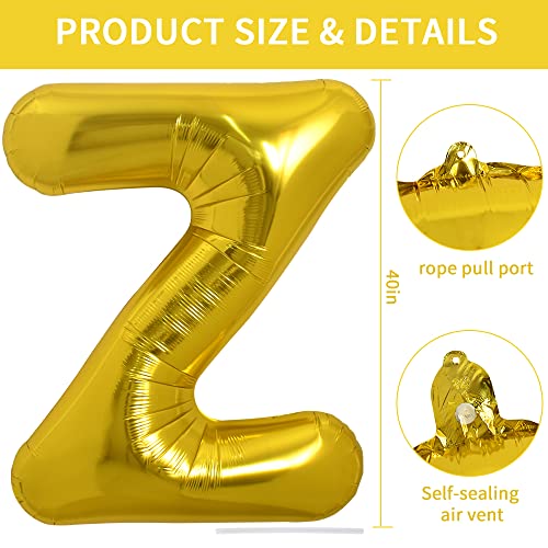 Image of TONIFUL 40 Inch Large Gold Letter Z Balloons, Helium-Filled Foil Mylar Big Balloons for 2026 New Year Eve Graduation Wedding Baby Shower Birthday Party Anniversary Decorations