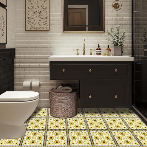 Image of Moroccan Tile Stickers | Waterproof Self Adhesive Peel & Stick Tile Decals for Kitchen Backsplash, Bathroom Wall, Floor, Furniture & Glass (4x4 Inch, Design 37)
