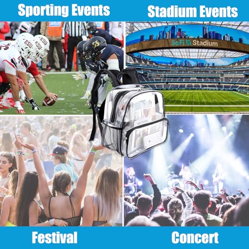 Image of Crosstime Clear Backpack for Stadium Events 12x6x12, Stadium Approved Transparent Bag with Reinforced Straps for Sports, Games, Concerts, Festivals