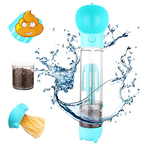 juehu Bouteille d'eau Chien 500ml,Bouteille d'eau de Voyage Portable pour Chien et Chat,4 en 1 étanche Tasse de gamelle transport chien,Récipient à Nourriture et Eau, Un Sac de Merde,cadeau chien Cover