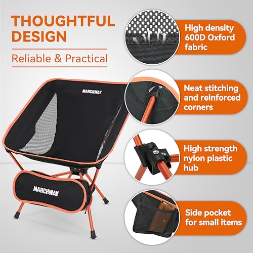 MARCHWAY Lightweight Folding Camping Chair, Portable Foldable Compact for Outdoor Camp, Travel, Beach, Picnic, Festival, Hiking, Backpacking, Supports 330Lbs (Orange) - Image 6